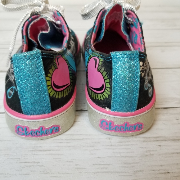 Skechers Twinkle Toes Light Up Heart Jeweled Canvas Sneakers - Picture 9 of 13